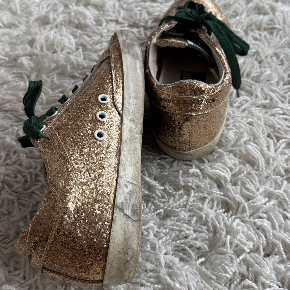 Gold Glitter Star Sneakers with Dark Green Laces - Picture 6 of 9
